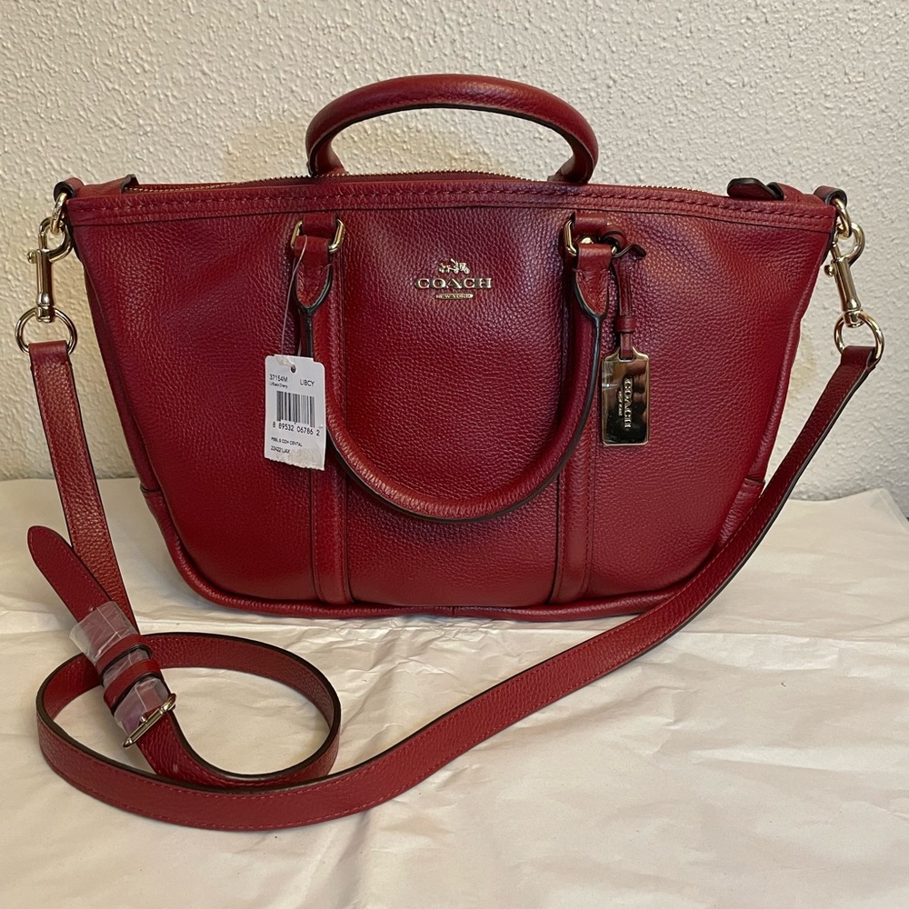 COACH 37154M Central Satchel Crossbody in Pebble Leather BLACK CHERRY